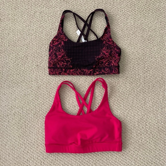 Lululemon Energy Bra Bundle Calypso Pink Glossy Black Size 4 Like New B/C Cups